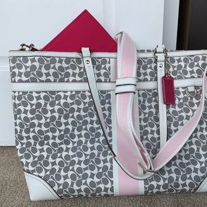 Coach Grey/ White/ Pink Diaper Bag / laptop tote